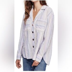 NWT- $98 Free People High Tide Striped Oversize Shirt in Purple Night Size S